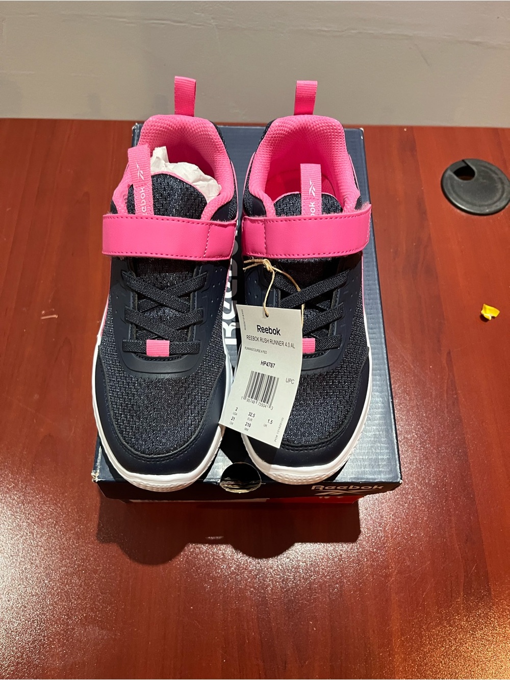 Reebok Kids Navy and Pink Hook-and-Loop Athletic Sneakers
